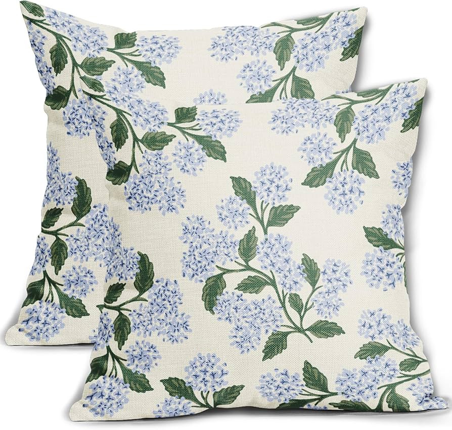 Hydrangea Pillow Covers 18x18 Set of 2 Blue Green Floral Spring Summer Vintage Flower Decorative ... | Amazon (US)