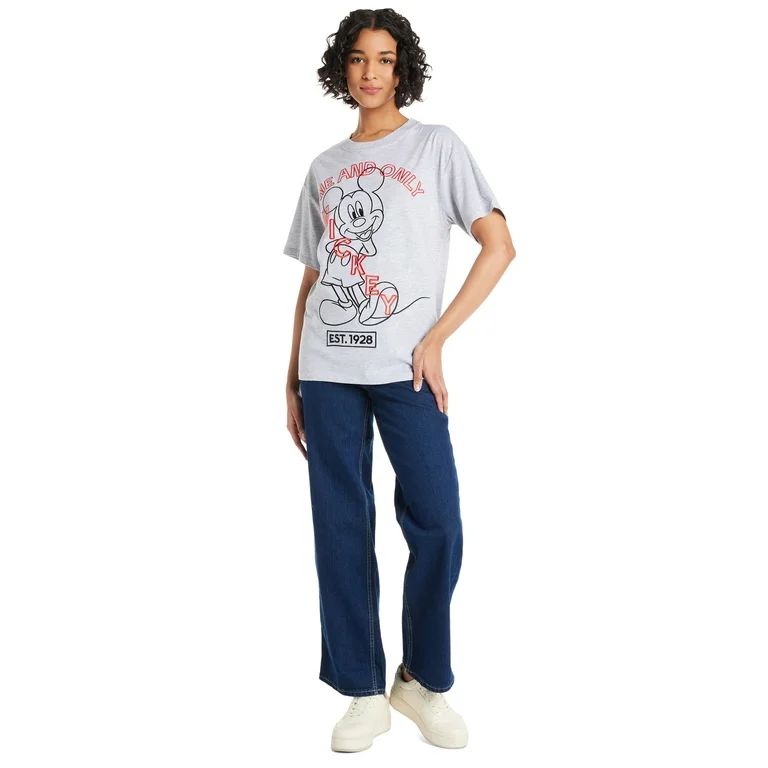 Mickey Mouse Women’s Juniors Graphic Embroidery T-Shirt with Short Sleeves, Sizes XS-3XL | Walmart (US)