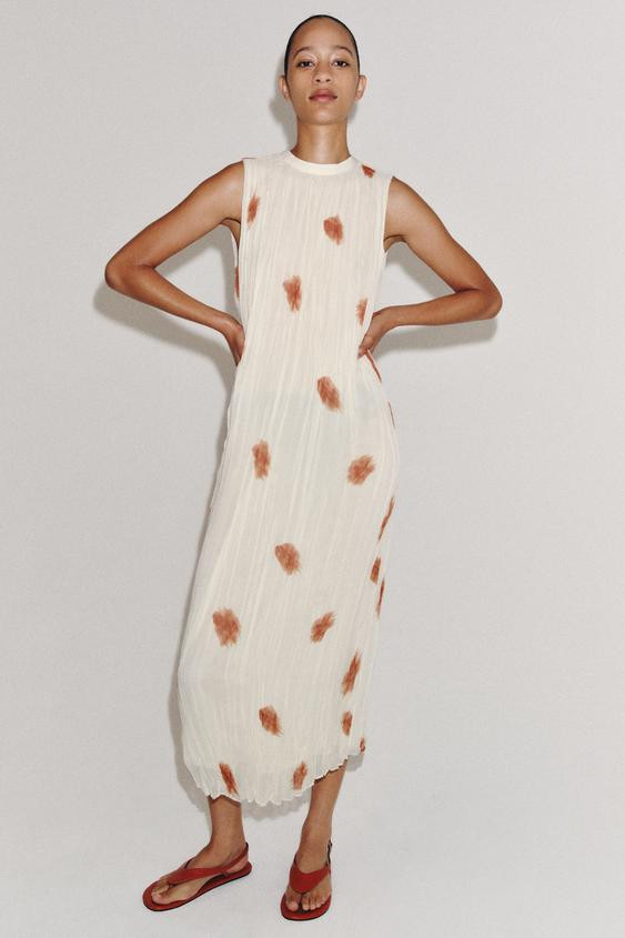 Zara - Zw Collection Printed Dress - Ecru / Red - L - Woman | Zara US