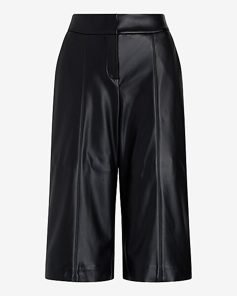 Editor High Waisted Faux Leather Seamed Gaucho Pant | Express