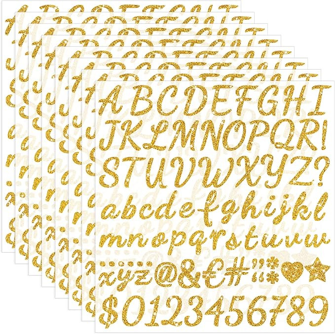 664 PCS Gold Letter Stickers Glitter 8 Sheets Alphabet Number Stickers 1 Inch Vinyl Self Adhesive... | Amazon (US)