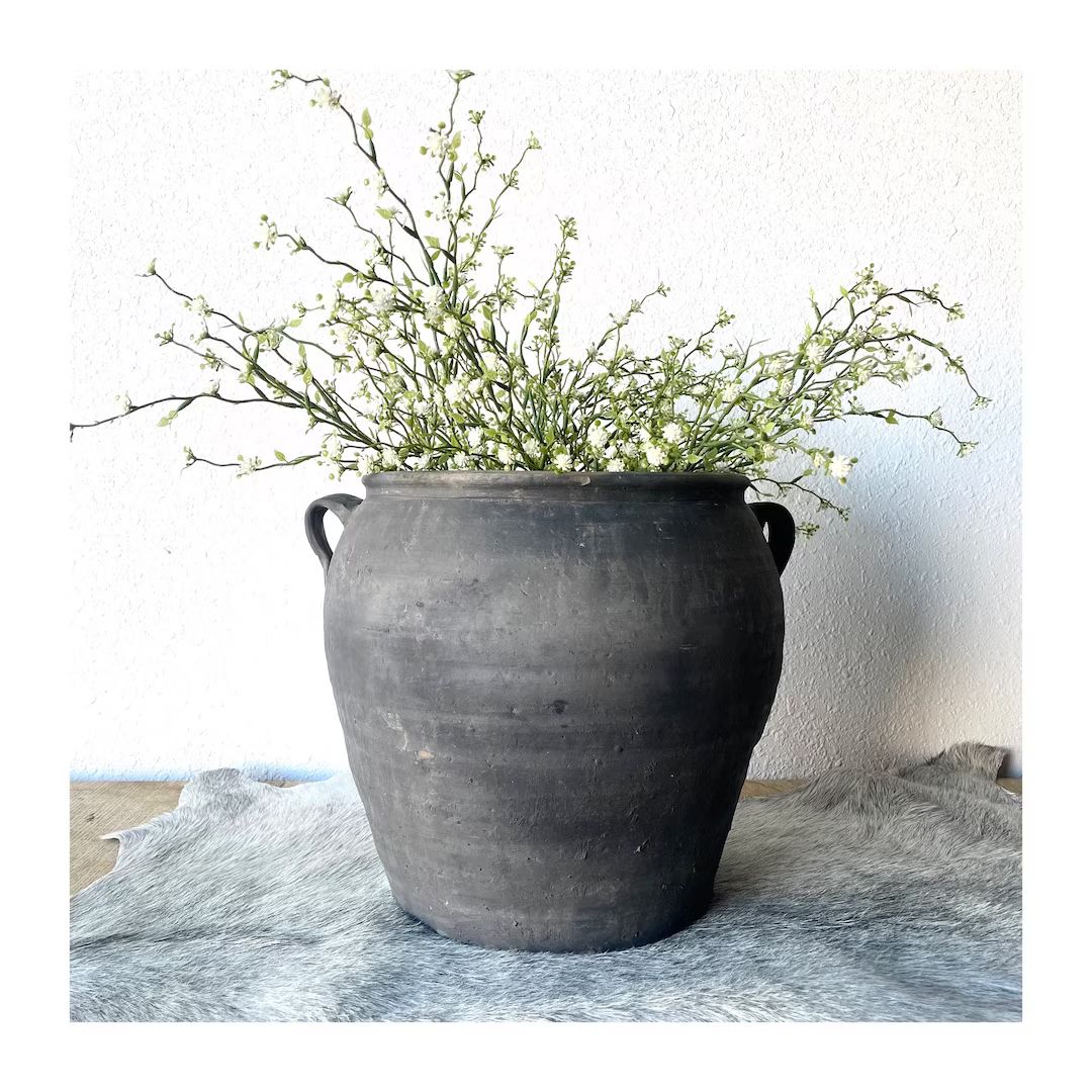 Vintage Black Gray Clay Pottery Pot Vase Medium | Etsy (US)