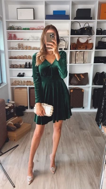 Green velvet dress Beautiful holiday velvet dress option. This shade of green it’s gorgeous. Feels nice and cozy. They run tts/ I am wearing a size small. 

@cupshe #cupshecrew #cupshe 

#LTKSeasonal #LTKHoliday #LTKstyletip