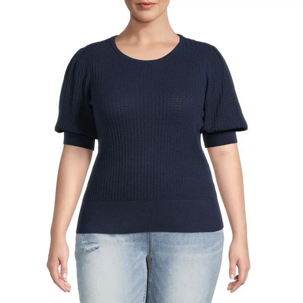 Terra & Sky Women's Plus Size Pointelle Puff Sleeve Top | Walmart (US)