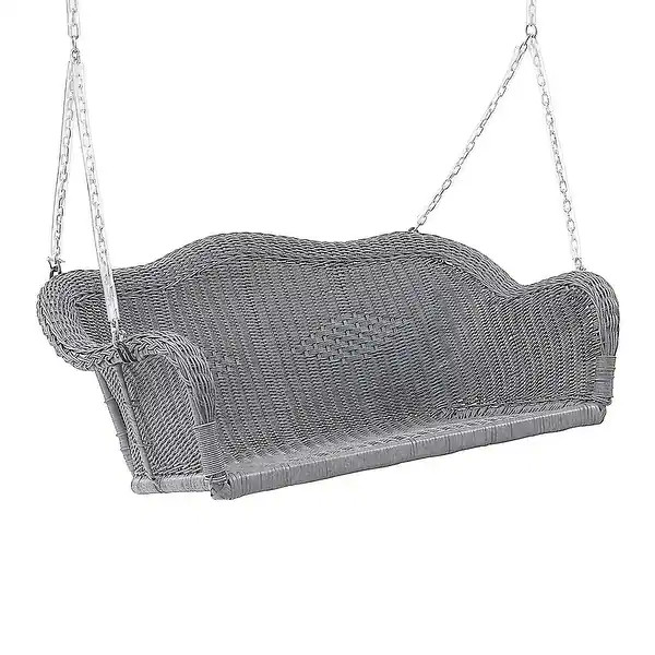 International Caravan Resin Wicker Hanging Loveseat Swing - White | Bed Bath & Beyond