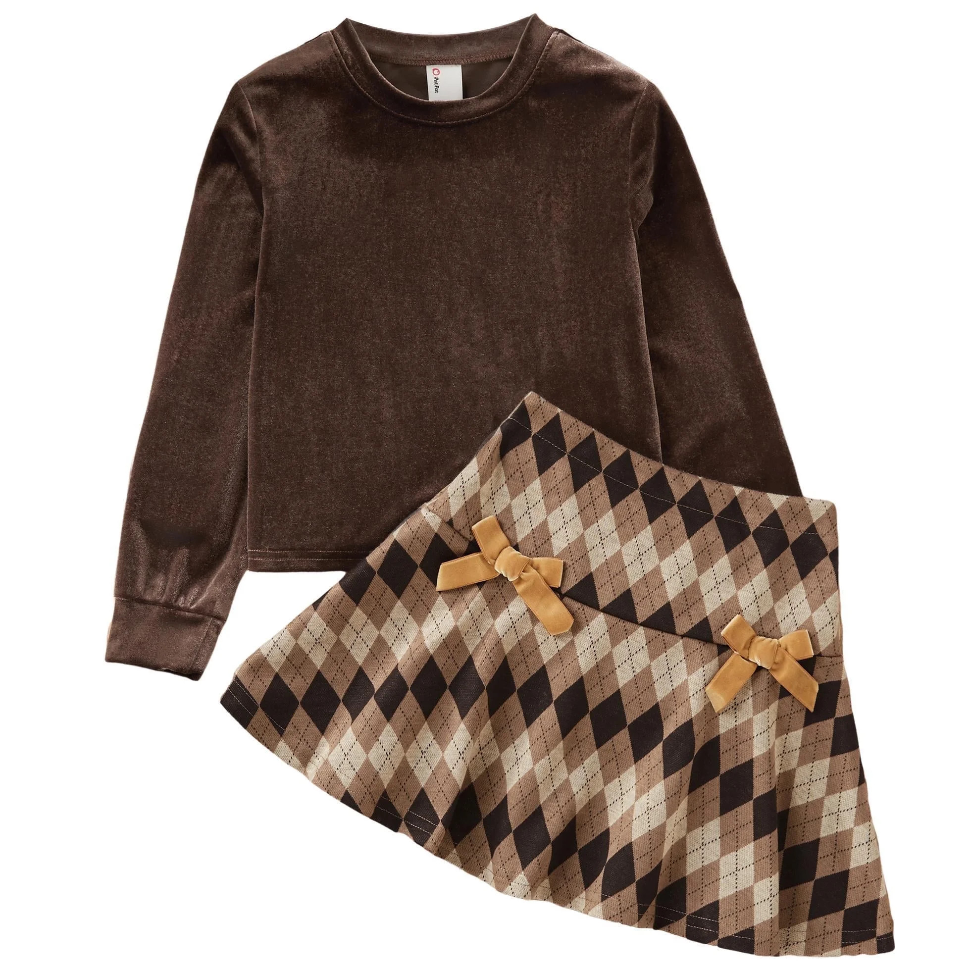 PatPat Girls Clothes Long Sleeve Skirt Set Velvet Crop Top and Bows Plaid Dress 2-Piece School Ou... | Walmart (US)