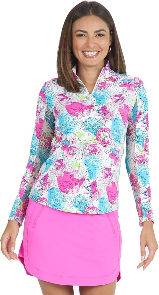 IBKUL Women’s Sun Protective UPF50+ Icefil Cooling Paddy Print Long Sleeve Mock Neck Top – 10... | Amazon (US)