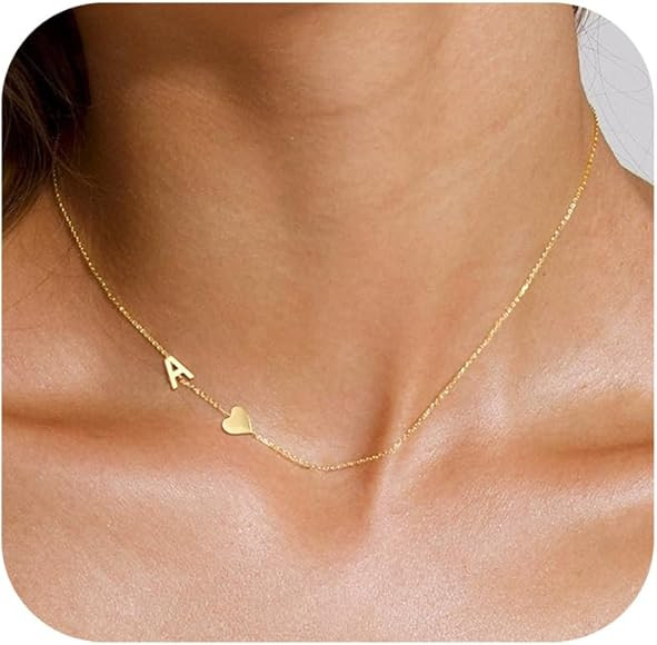 TOBENY Dainty Gold Initial Necklaces for Women,14k Gold Plated Sideways Letter Necklace Personali... | Amazon (US)