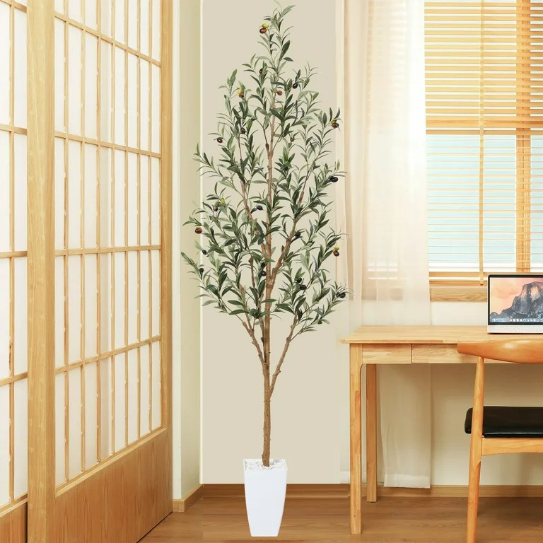 6FT Tall Artificial Olive Tree in 9'' White Taper Planter | Walmart (US)