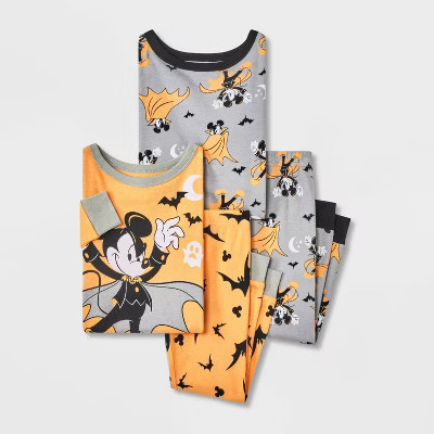 Toddler Boys' 4pc Mickey Mouse & Friends Cotton Long Sleeve Halloween Pajama Set - Orange/Gray/Black 3T | Target