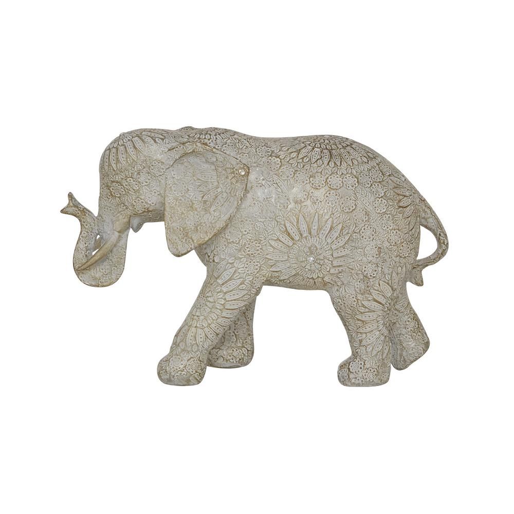 LITTON LANE Small White Indian Elephant Sculpture with Rhinestone Accents, 11.25 in. x 7.4 in.-38... | The Home Depot