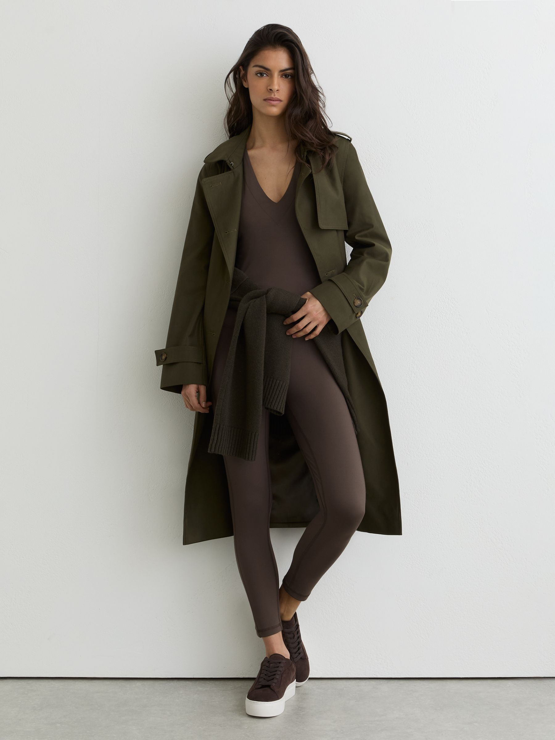 Reiss High-Waisted Full-Length Leggings in Taupe Brown - REISS | Reiss UK