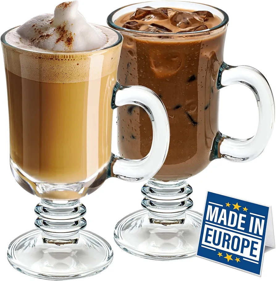 Volarium Irish Glass Coffee Mugs, Latte Cups, Set of 2 Cappuccino and Hot Chocolate Mugs with Han... | Amazon (US)