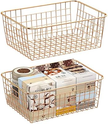 Wire Storage Basket, F-color 2 Pack Large Metal Household Storage Organizer Bin with 4 Built-in H... | Amazon (US)