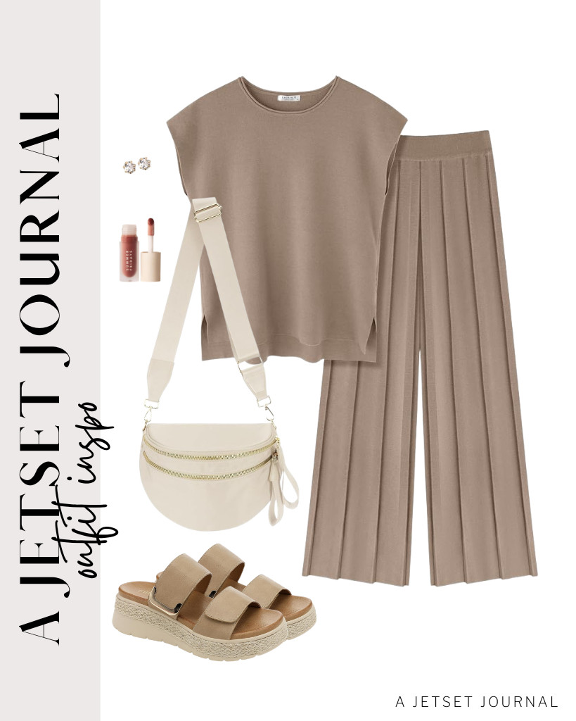 This khaki Ekouaer matching outfit goes well with UBFEN platform wedge sandals. To style this look, grab a Pure Colour crossbody bag and pair it with these stud earrings.

#LTKSeasonal #LTKSaleAlert #LTKTravel
 

 