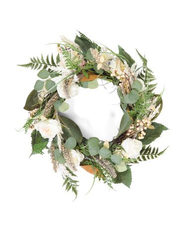 28in Rose And Fern Wreath | TJ Maxx