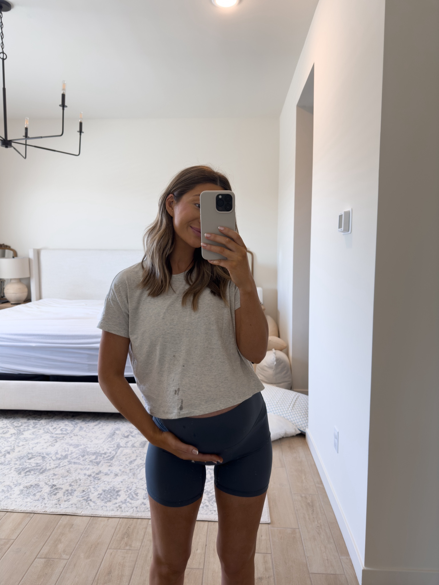 Small in these blue bike shorts I love them and they’re anti camel toe!!! Tee is size 6 in light grey - LOVE! 

#LTKbump #LTKfitness