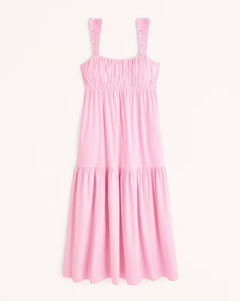 Ruffle Strap Poplin Maxi Dress | Abercrombie & Fitch (US)