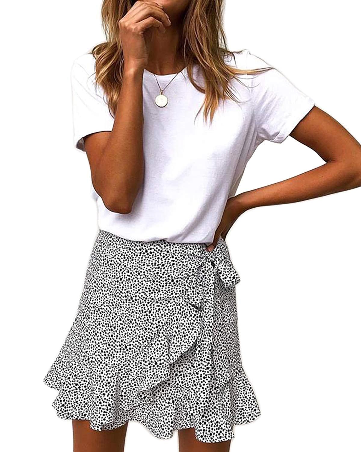 Salamola Women's Leopard Asymmetrical Ruffles High Waist Printed Cute Casual Mini Skirt | Amazon (US)