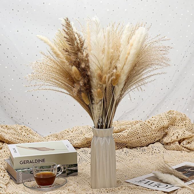 Natural Dried Pampas Grass, 65 Pcs Pampas Grass Decor, Pompous Grass Plants for Wedding Kitchen Y... | Amazon (US)