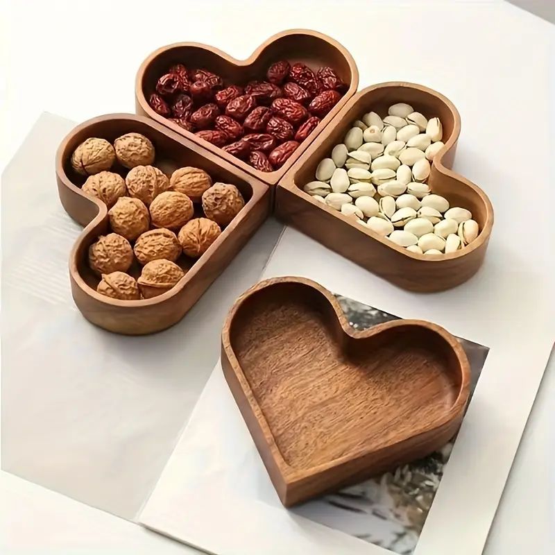 1pc Love Heart Shaped Wooden Tray, Japanese Style Solid Wooden Tray, Stackable Dried Fruit Nut Tr... | Temu Affiliate Program