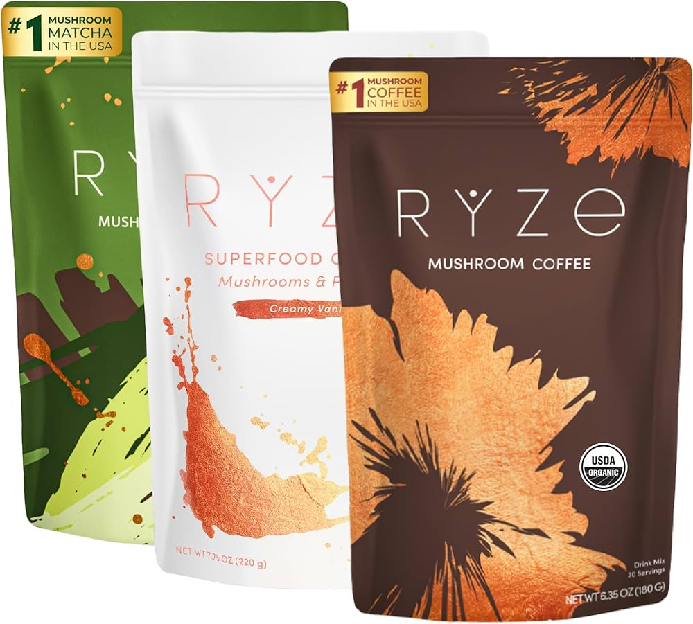 RYZE Ultimate Energy Bundle | Mushroom Coffee + Mushroom Matcha + Probiotic Creamer | 6 Adaptogen... | Amazon (US)