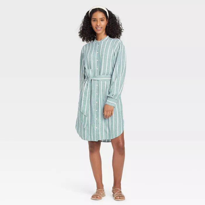 Women's Long Sleeve Tie Waist Shirtdress - A New Day™ | Target