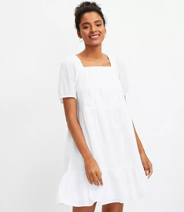 Lacy Square Neck Flounce Dress | LOFT