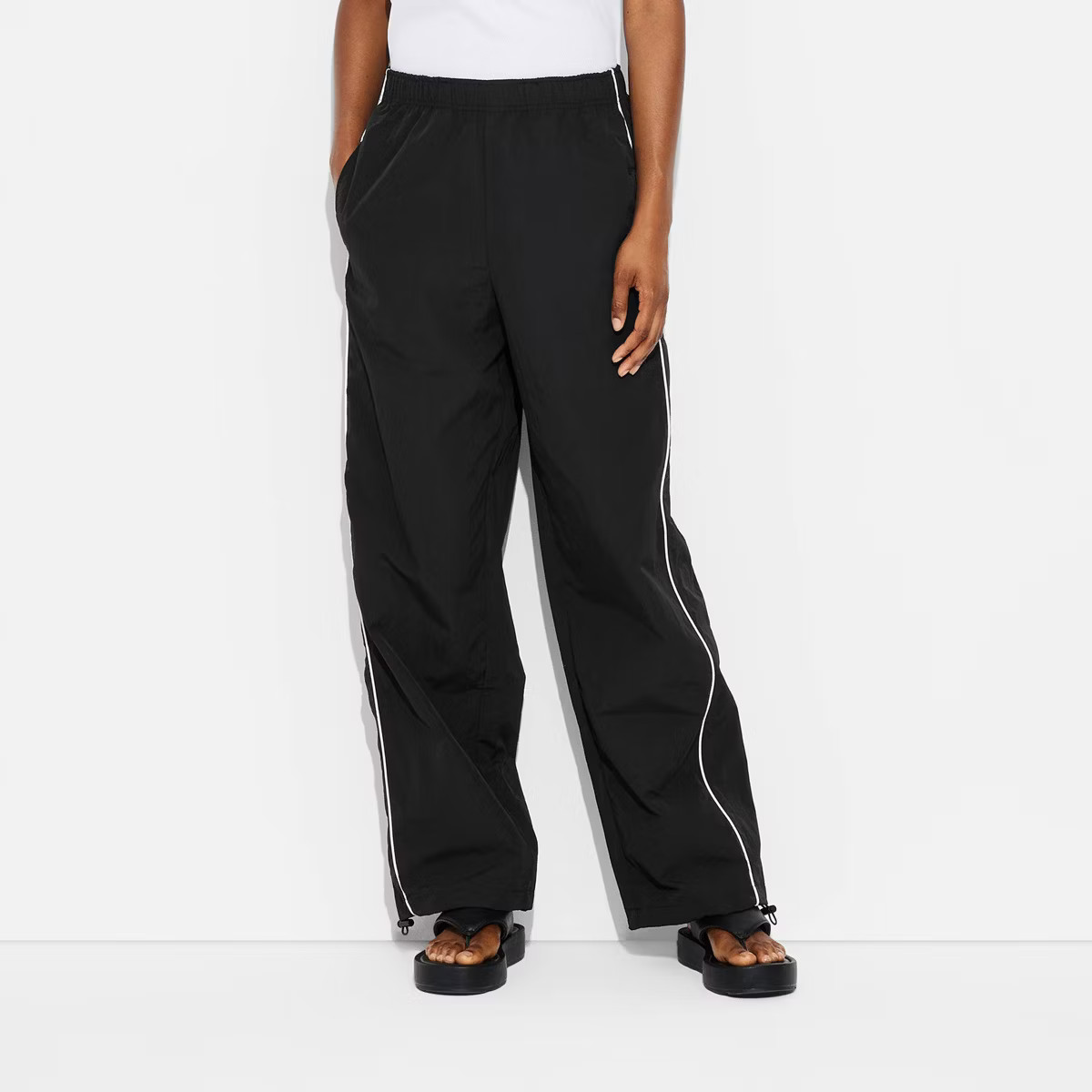 Women's Striped Side Graphic Parachute Pants - Black | Target