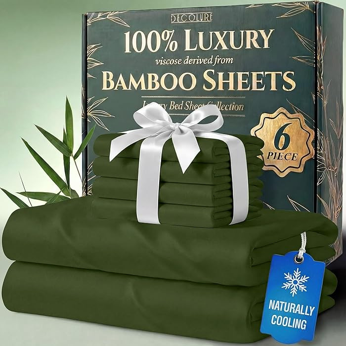 DECOLURE 100% Viscose Derived from Bamboo Sheets Full Size - Luxury 6 Pc Naturally Cooling Sheets... | Amazon (US)
