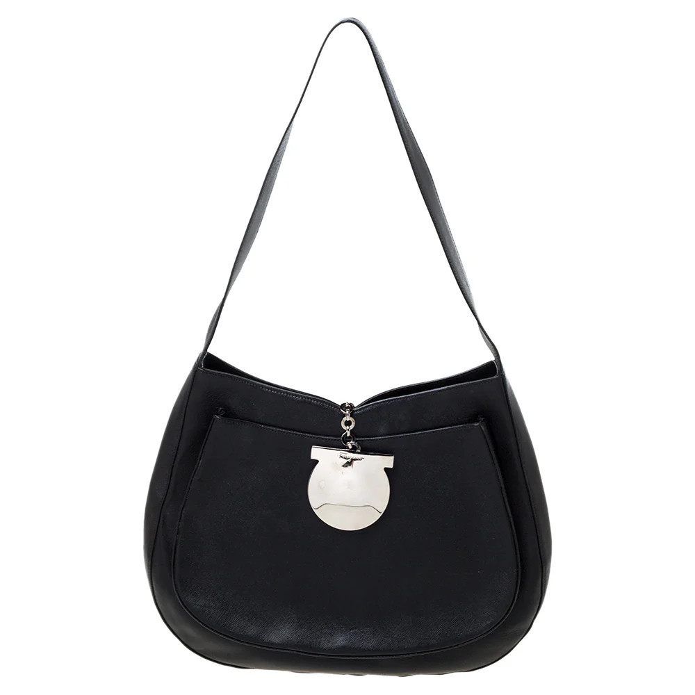 Salvatore Ferragamo Black Leather Hobo | Shop Simon