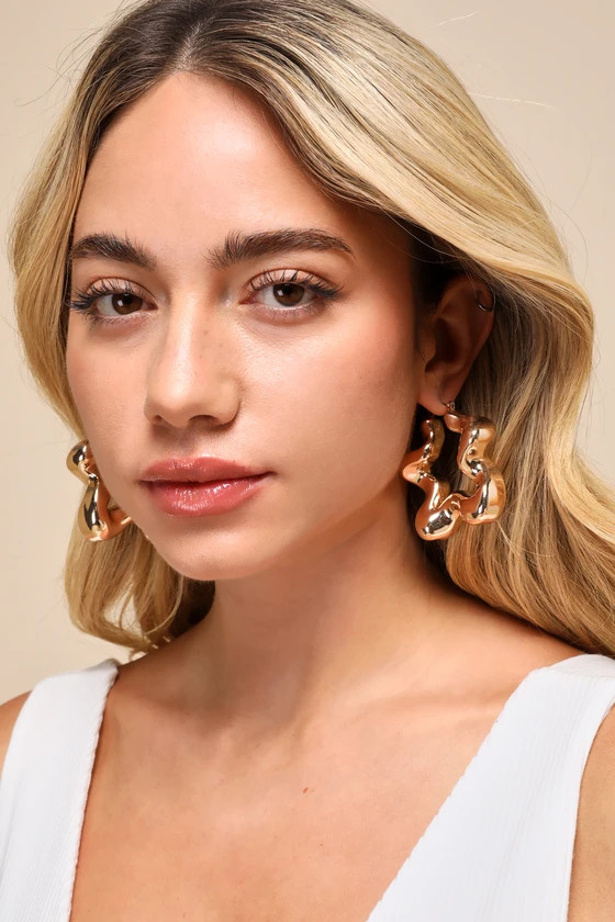 Iconic Direction Gold Oversized Wavy Hoop Statement Earrings | Lulus