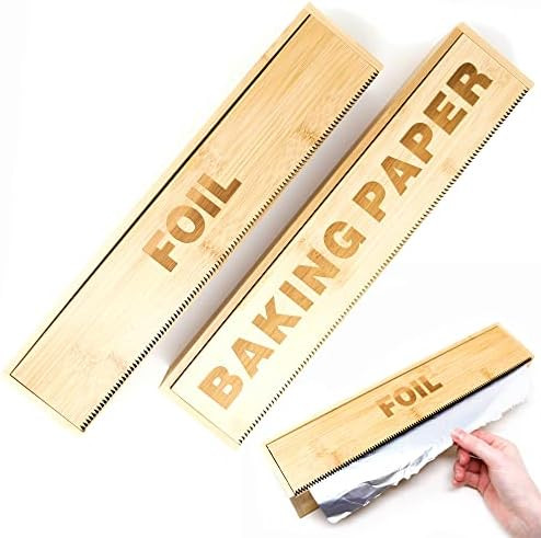 LandHome Bamboo Wrap Dispenser with Cutter - Parchment Paper and Aluminum Foil Dispenser for Kitchen | Amazon (US)