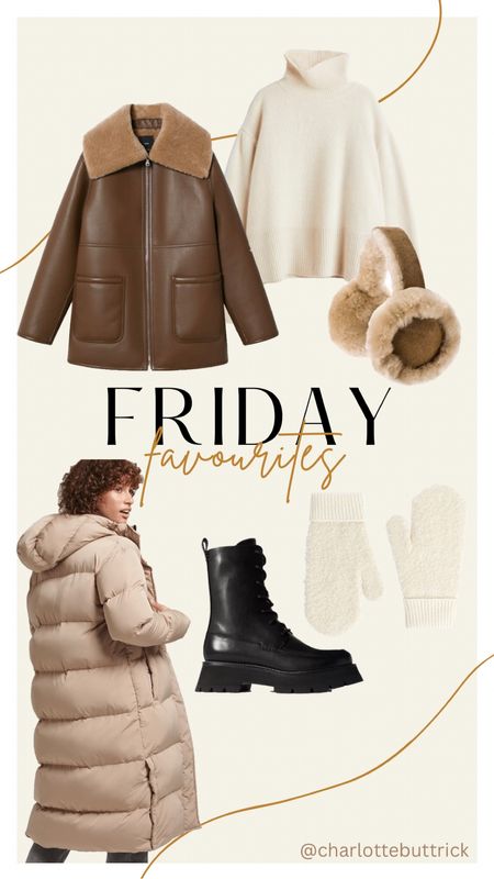 FRIDAY FAVOURITES: Cold weather edition ❄️

Shearling jacket - shearling ear muffs - cream knitwear - puffer coat - black chunky ankle boots - shearling gloves mittens 

#fridayfavourites #shoppingedit #coldweather #wardrobestaples 

#LTKunder100 #LTKGiftGuide #LTKSeasonal