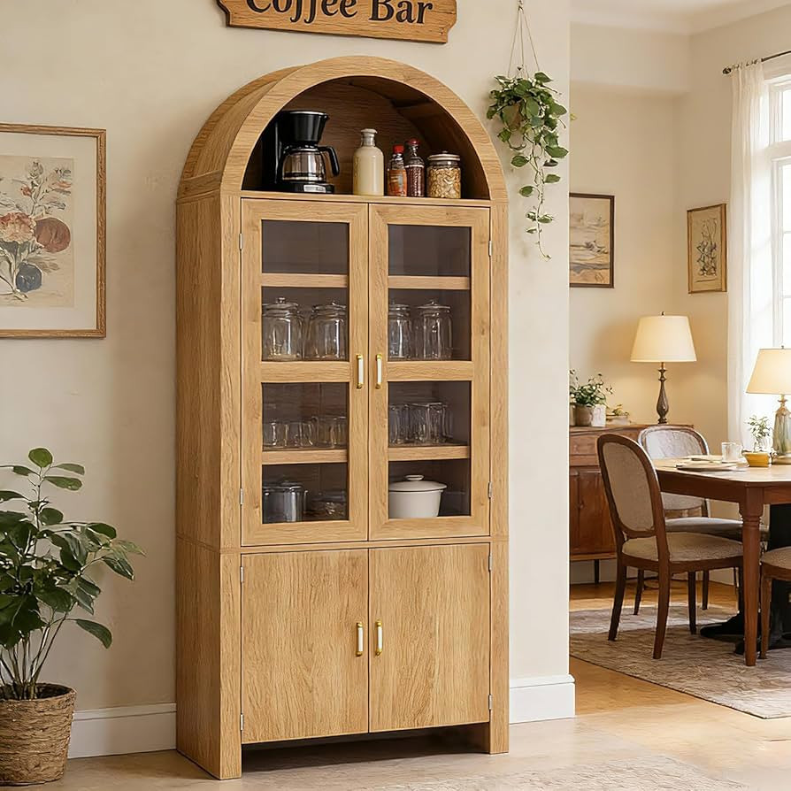 71" Tall Arched Kitchen Pantry, Modern Farmhouse Wood Kitchens Storage Cabinets, Versatile Cupboa... | Amazon (US)