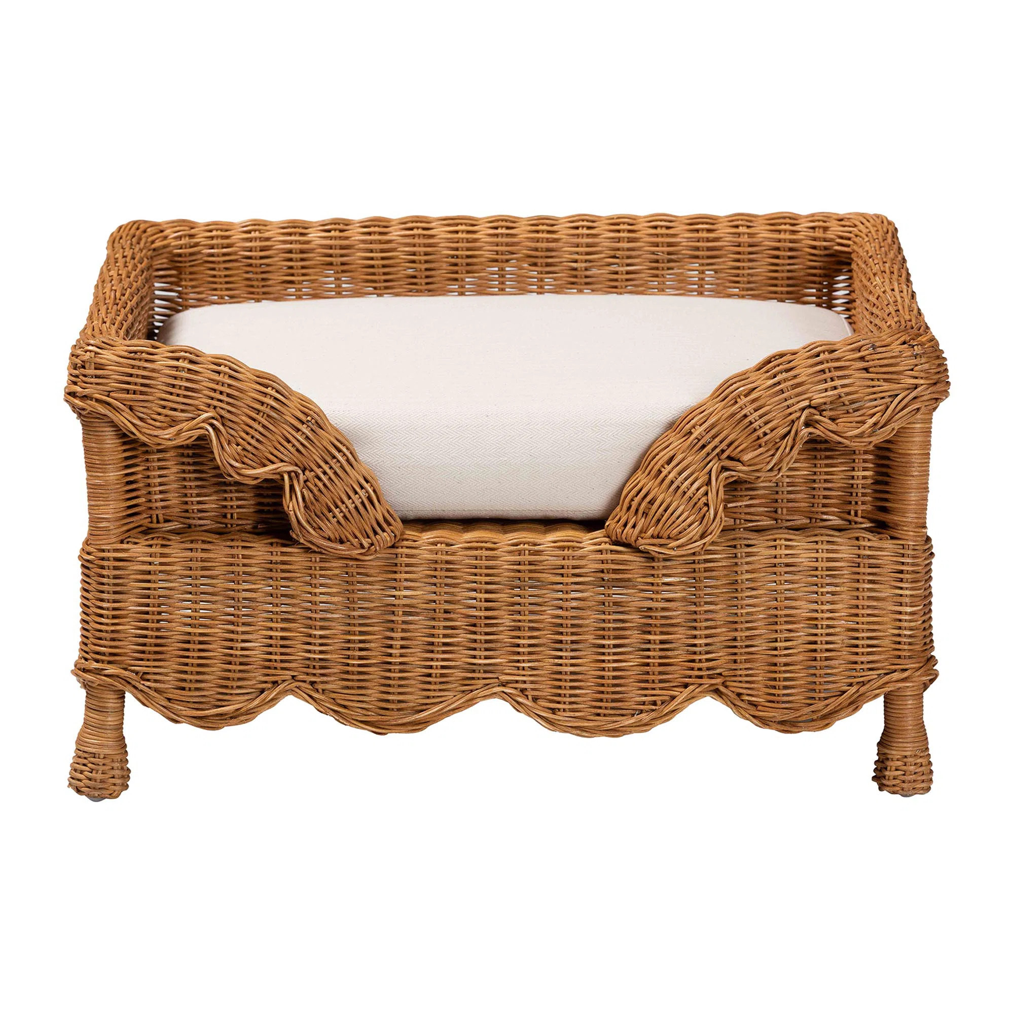 Bali & Pari Papina Natural Rattan Pet Bed With Scalloped Sides - Handwoven Wicker Enclosed Lounge... | Wayfair North America