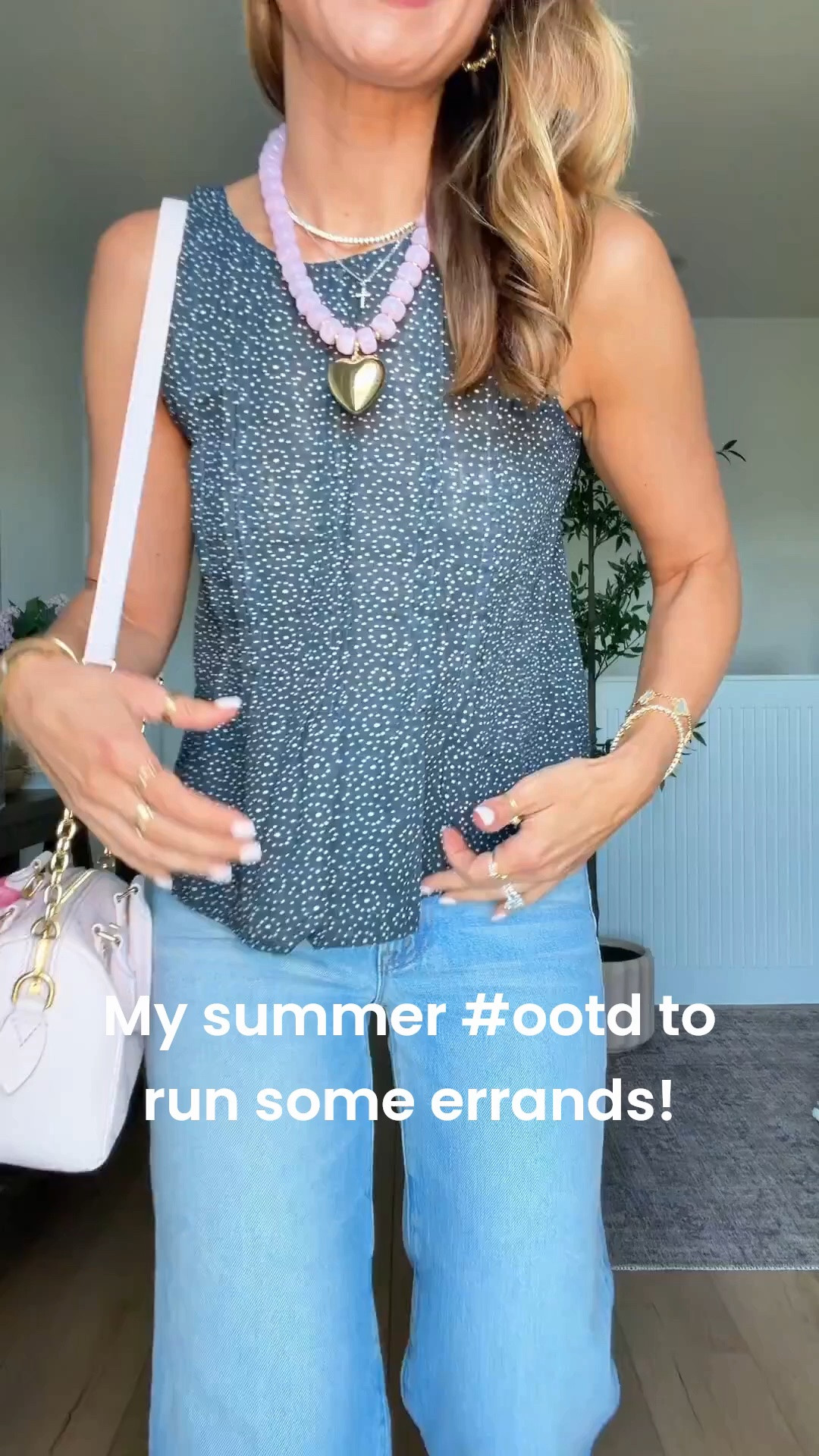 My summer outfit of the day! New Mother wide leg ankle jeans in size 24. Size up if in-between because there is no stretch in these. XXS in Anthropologie top. I love these perforated ballet flats - TTS for me! Mom outfit. Casual outfit. Elevated casual outfit. Summer style.

#LTKootd #LTKPetite #LTKgrwm