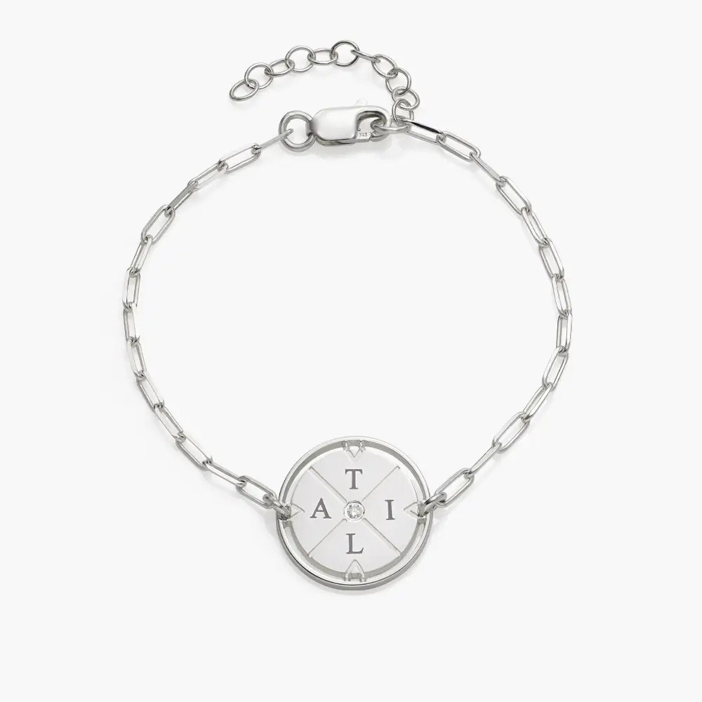 Engraved Compass Bracelet with Diamond - Silver | Oak & Luna (US)