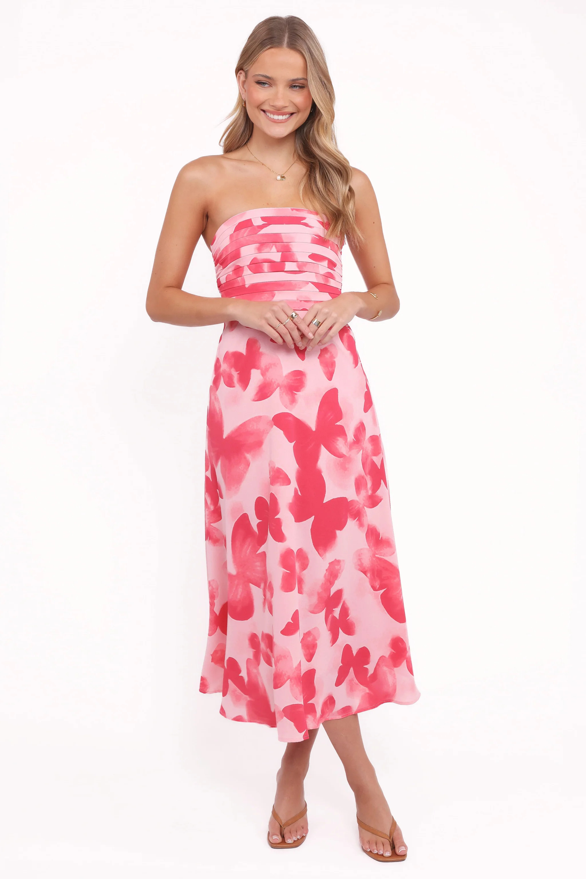 Kenna Strapless Midi Dress - Butterfly Print | Petal & Pup (US)