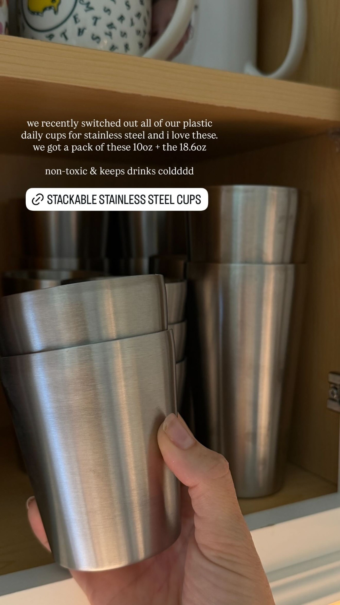 we recently switched out all of our plastic daily cups for stainless steel and i love these. we got a pack of these 10oz + the 18.6oz 

non-toxic & keeps drinks coldddd