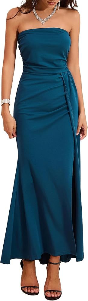GRACE KARIN Women Formal Wedding Guest Dresses Slit Drape Maxi Bodycon Dress with Detachable Spag... | Amazon (US)
