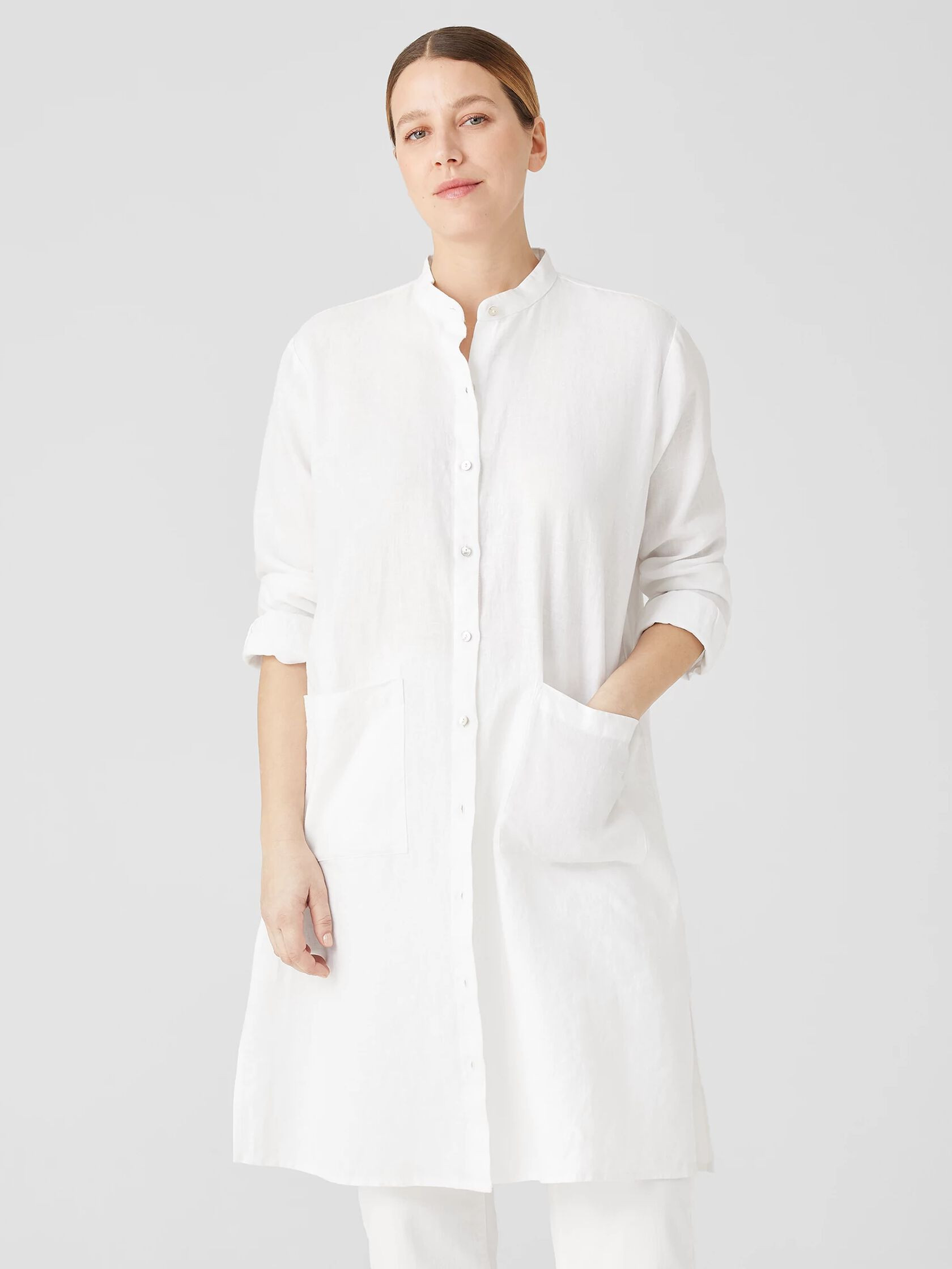 Organic Linen Mandarin Collar Dress | Eileen Fisher