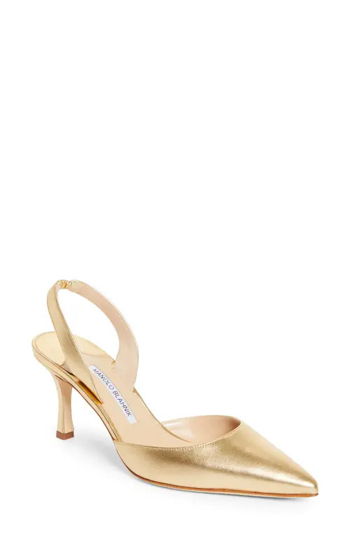 Manolo Blahnik Carolyne Pointed Toe Slingback Pump in Metallic Gold at Nordstrom, Size 9.5Us | Nordstrom