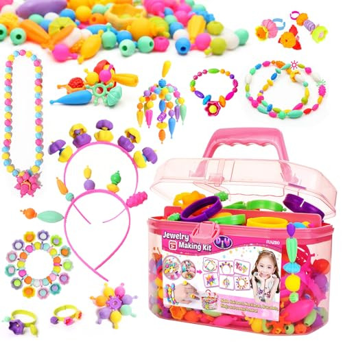 FUNZBO 620+ Snap Pop Beads Kit for Girls - Jewelry Making Kit with Bracelets, Headbands & Rings, Arts and Crafts Kit for Kids Ages 4-8 | Amazon (US)
