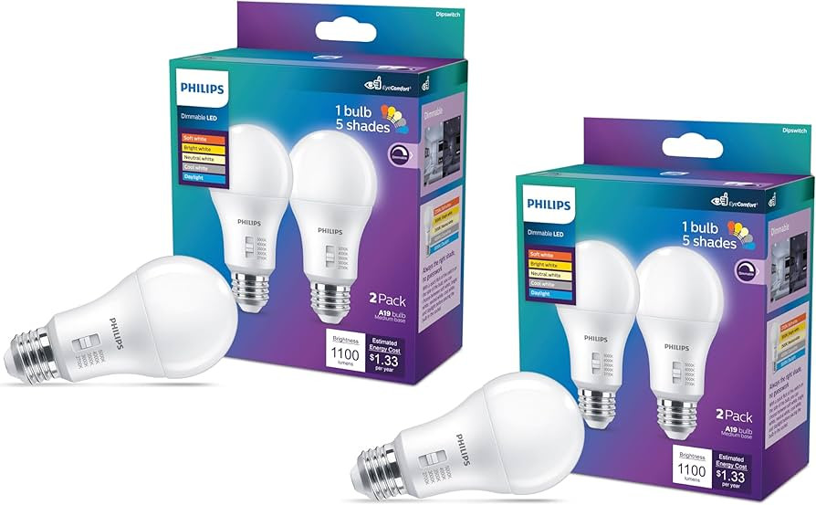Philips LED 75W A19 Light Bulbs 4-Pack Selectable White Multi-CCT 1100 Lumen (11W = 75W) Dimmable... | Amazon (US)
