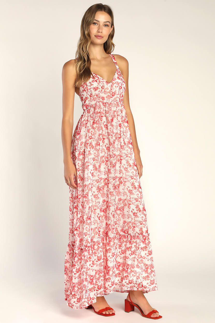 My Love Story Ivory Floral Print Tie-Back Maxi Dress | Lulus (US)