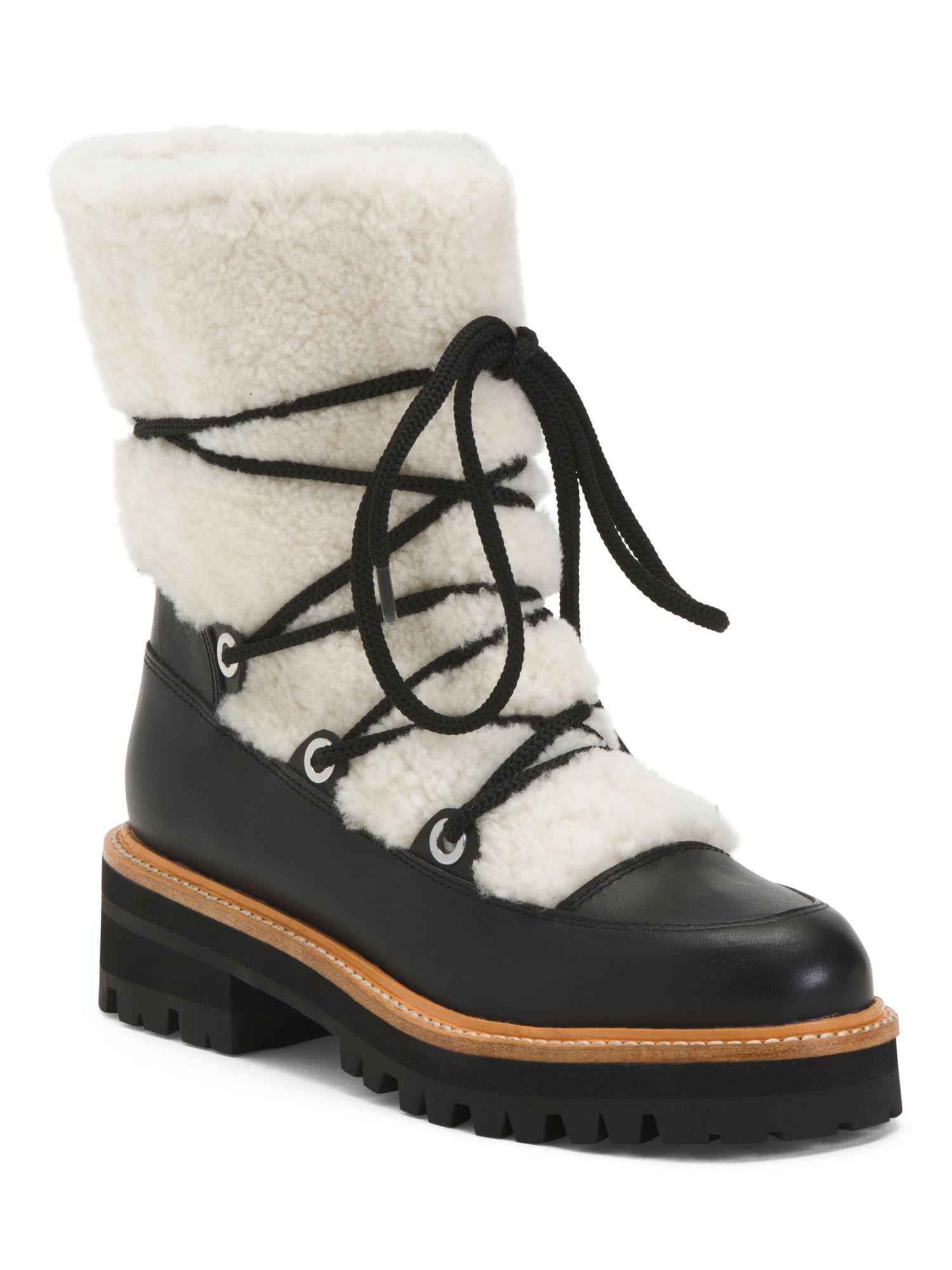 Sherpa And Leather Lug Sole Boots | TJ Maxx