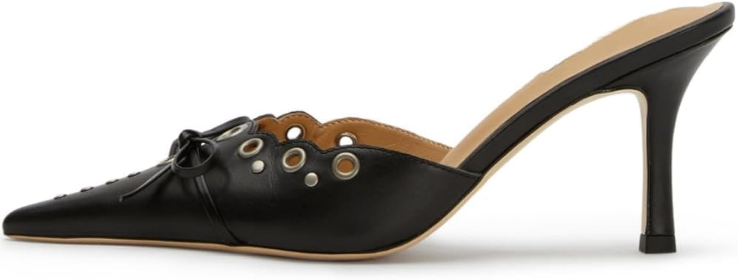 Black Kitten Heels for Women, Pointed Toe Heels，Studded Silp On Bow Heels Mules, Faux Suede San... | Amazon (US)