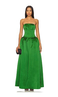 self-portrait Satin Maxi Dress in Green from Revolve.com | Revolve Clothing (Global)