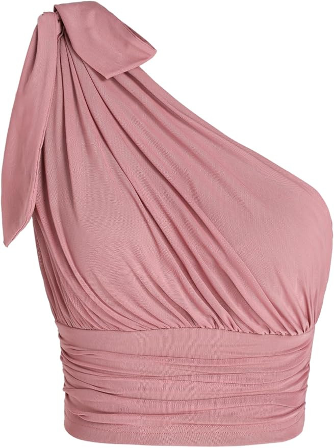 Mesh Asymmetrical Neck Crop Top | Amazon (US)